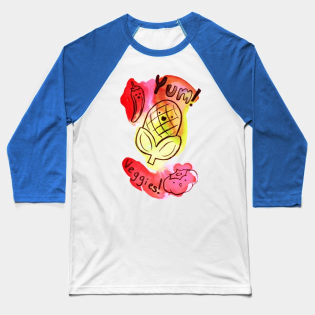 Yum! Veggies! watercolor Baseball T-Shirt by saradaboru